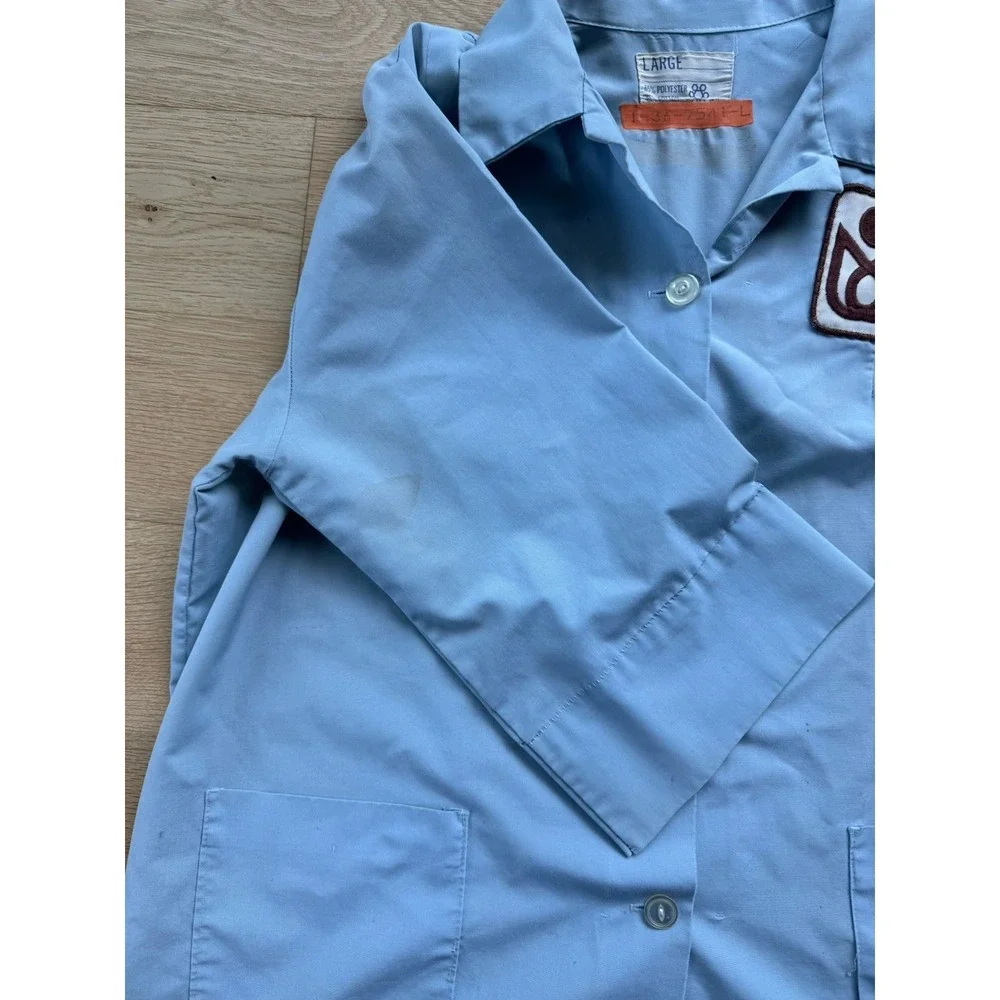 70s/80s Blue Medical Lab Coat Size L Button Front Poly/Cotton T-36-7541-L